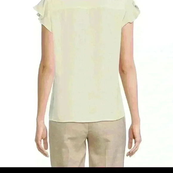 Calvin Klein, blouse 
v-neckline L white ruffle front  airy cool.Great cond. - Picture 3 of 15